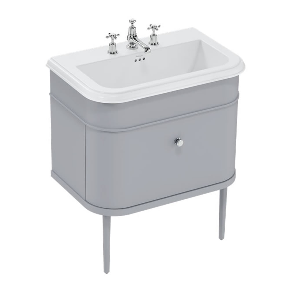 Burlington Chalfont 750mm Ceramic Basin With Classic Grey Unit & Legs - 3 Tap Holes