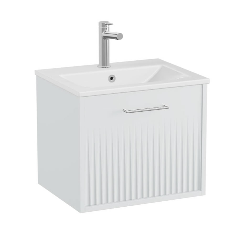 Vado Safari Fluted 500mm Arctic White Wall Hung Vanity Unit & Ceramic Basin