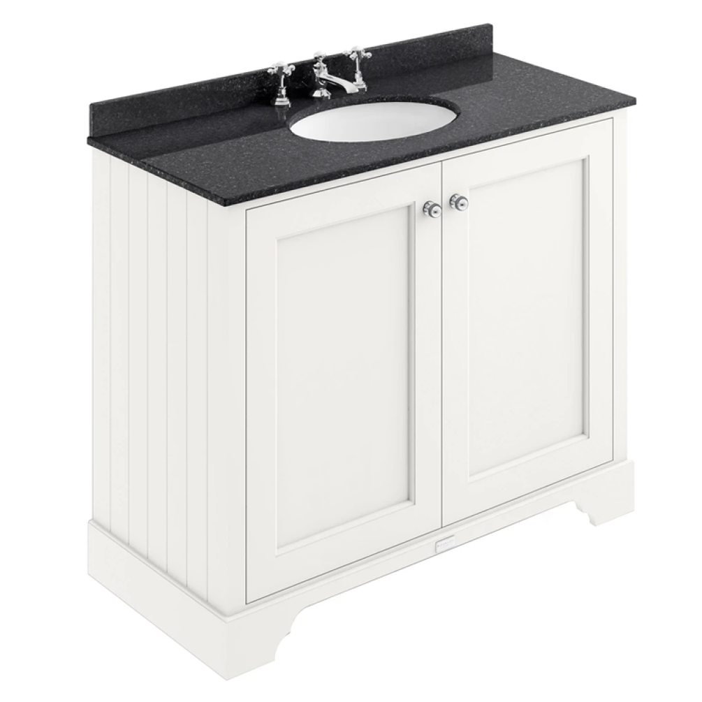 Bayswater Pointing White 1000mm 2 Door Vanity Unit & Black 3TH Worktop