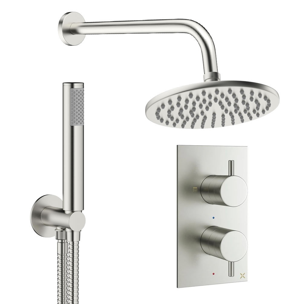 Cutout image of Crosswater Design Brushed Nickel Dual Outlet Rainfall Shower Set