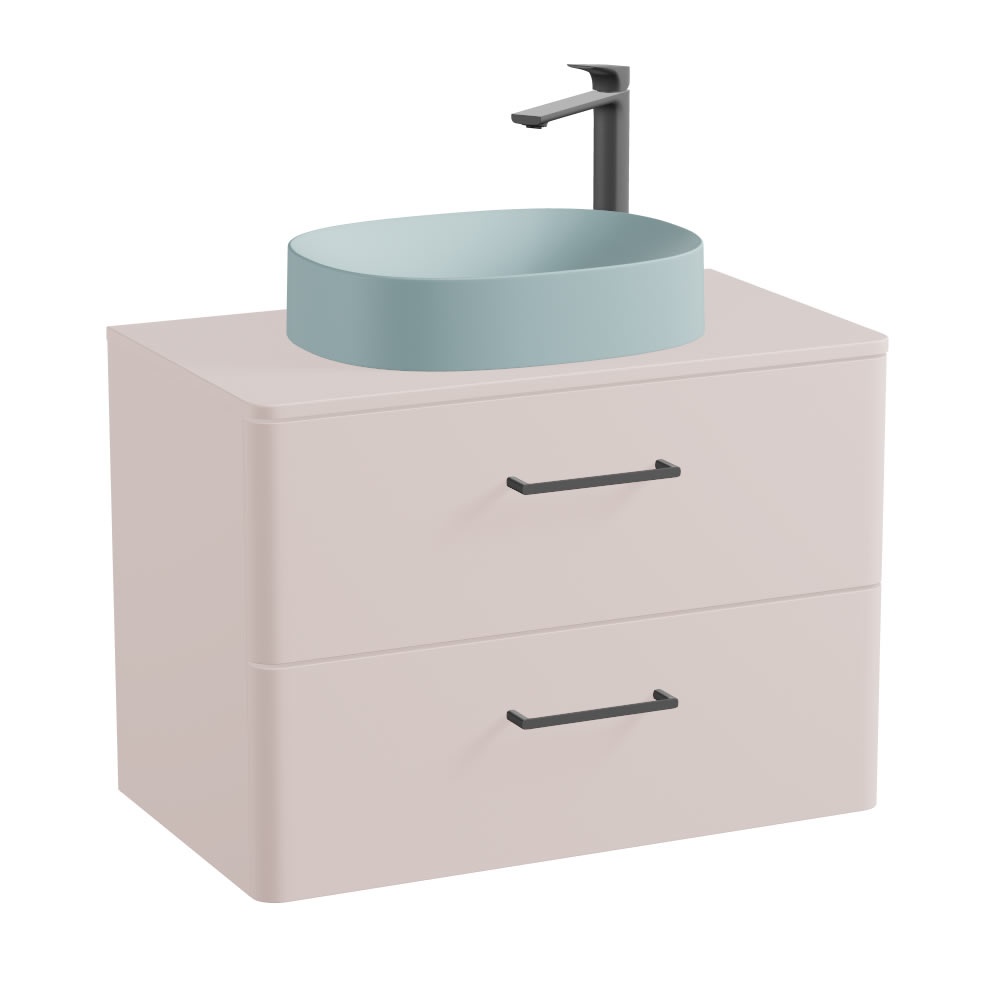 Vado Cameo 800mm Pink Clay Wall Hung 2 Drawer Vanity Unit, Worktop & Cove Blue Basin
