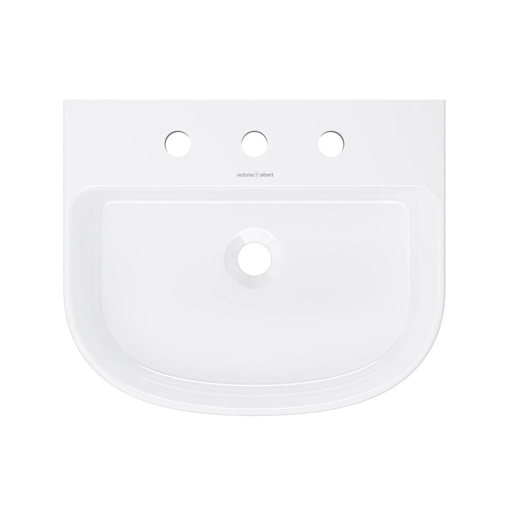 Product cut out image of the Victoria + Albert Lussari 500mm Gloss White Back to Wall Countertop Basin Three Tap Holes