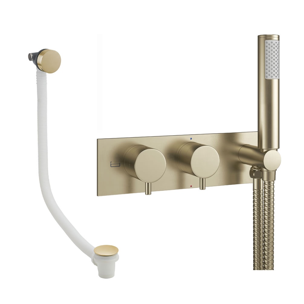 Cutout image of Crosswater Design Brushed Brass Dual Outlet Bath Filler Set