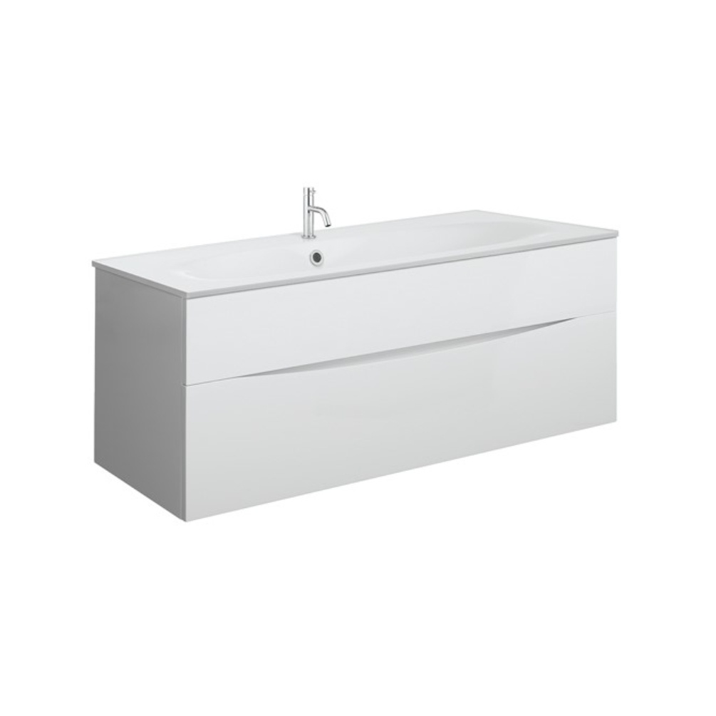 Product Cut out image of the Crosswater Glide II White Gloss 1000mm Double Drawer Unit with Cast Mineral Marble 1 Tap Hole Basin
