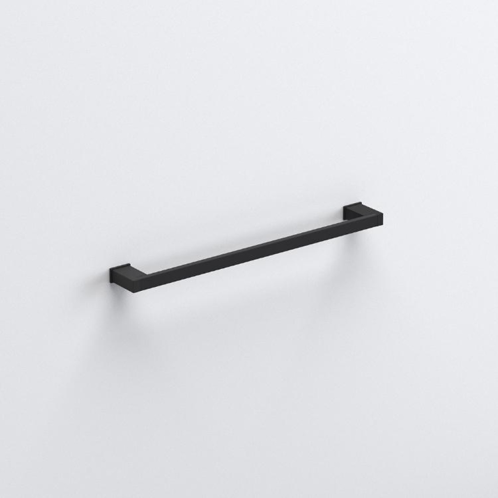 Close up product image of the Origins Living S Cube Matt Black 500mm Towel Rail