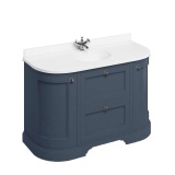 Product Cut out image of the Burlington Minerva 1340mm Curved Worktop & Blue Freestanding Vanity Unit with Drawers with white worktop