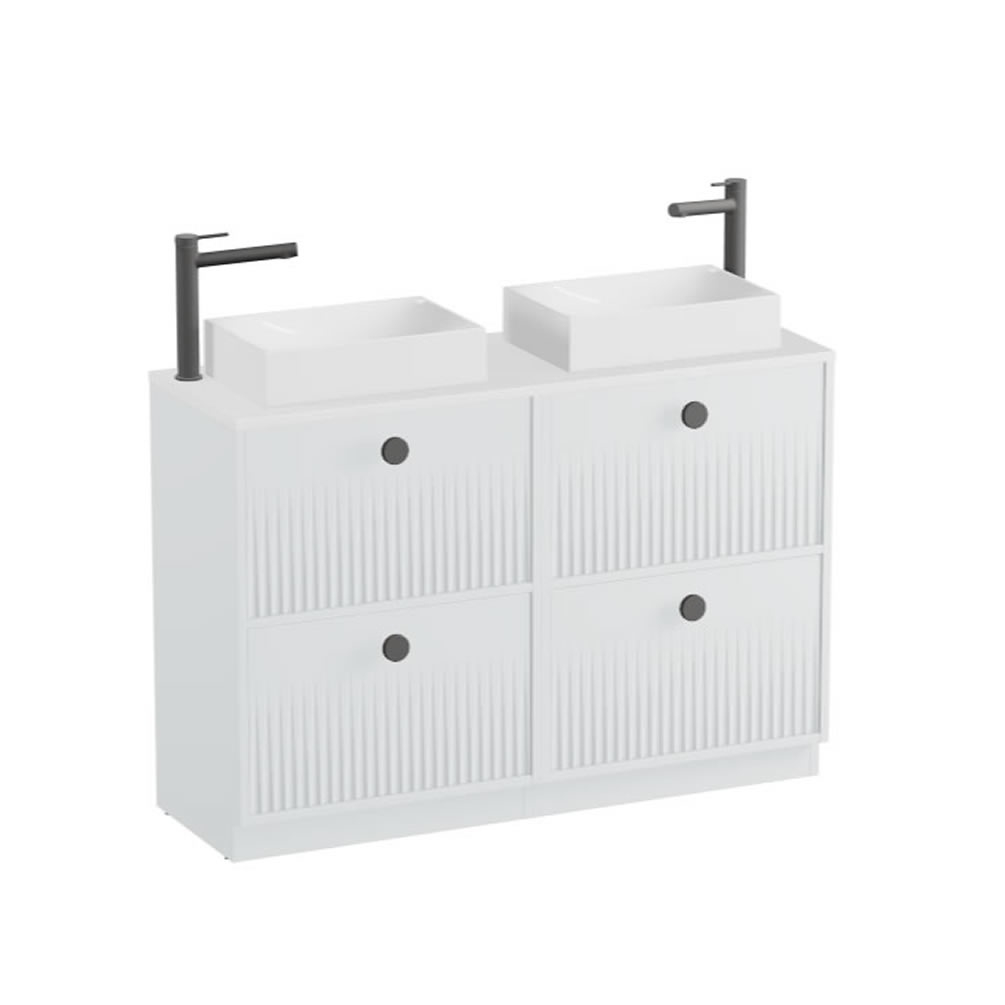 Vado Safari Fluted 1200mm Arctic White Floorstanding Vanity Unit & Gloss White Worktop
