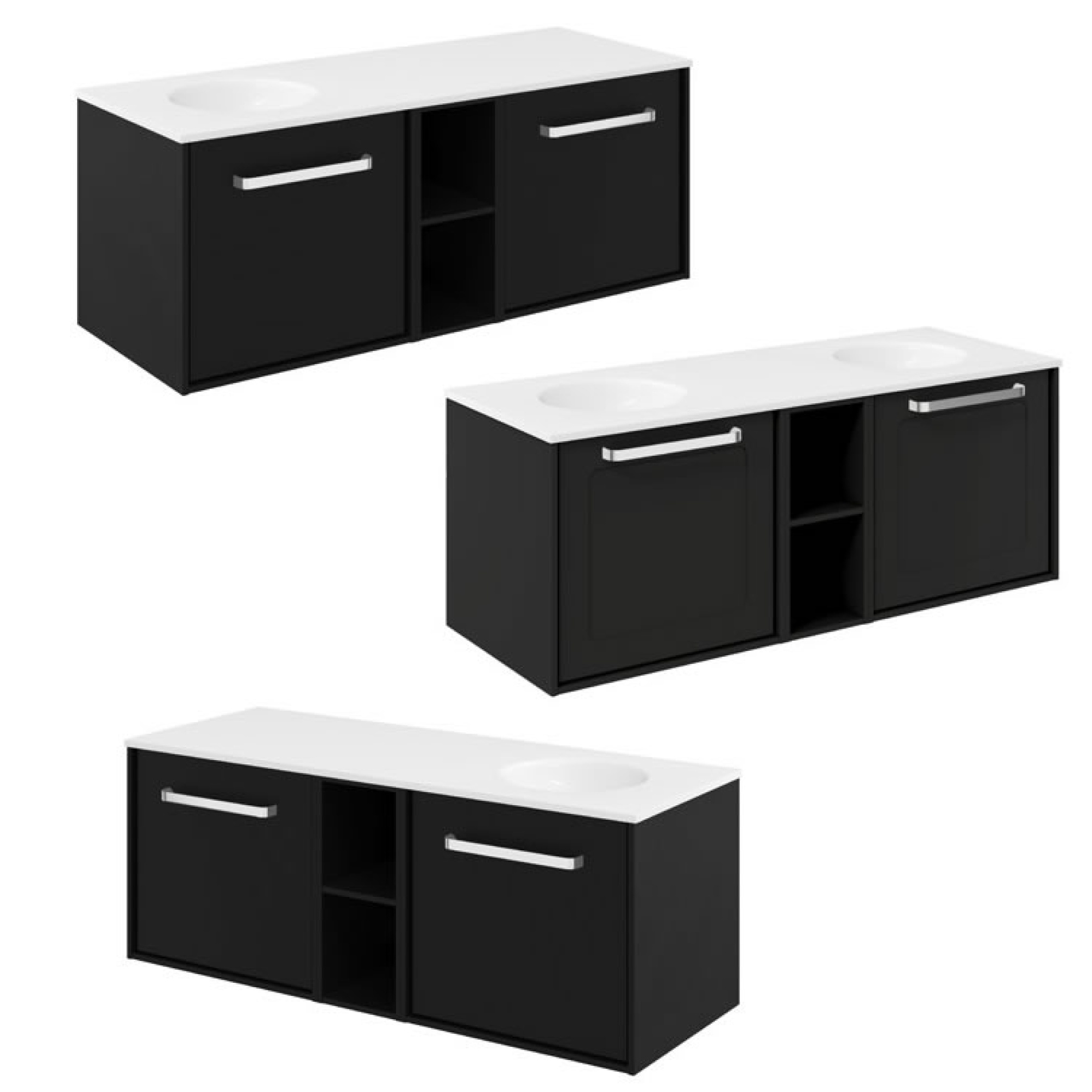 Infinity Internal Crosswater Infinity 1200mm Matt Black Wall Vanity Unit & Basin ...