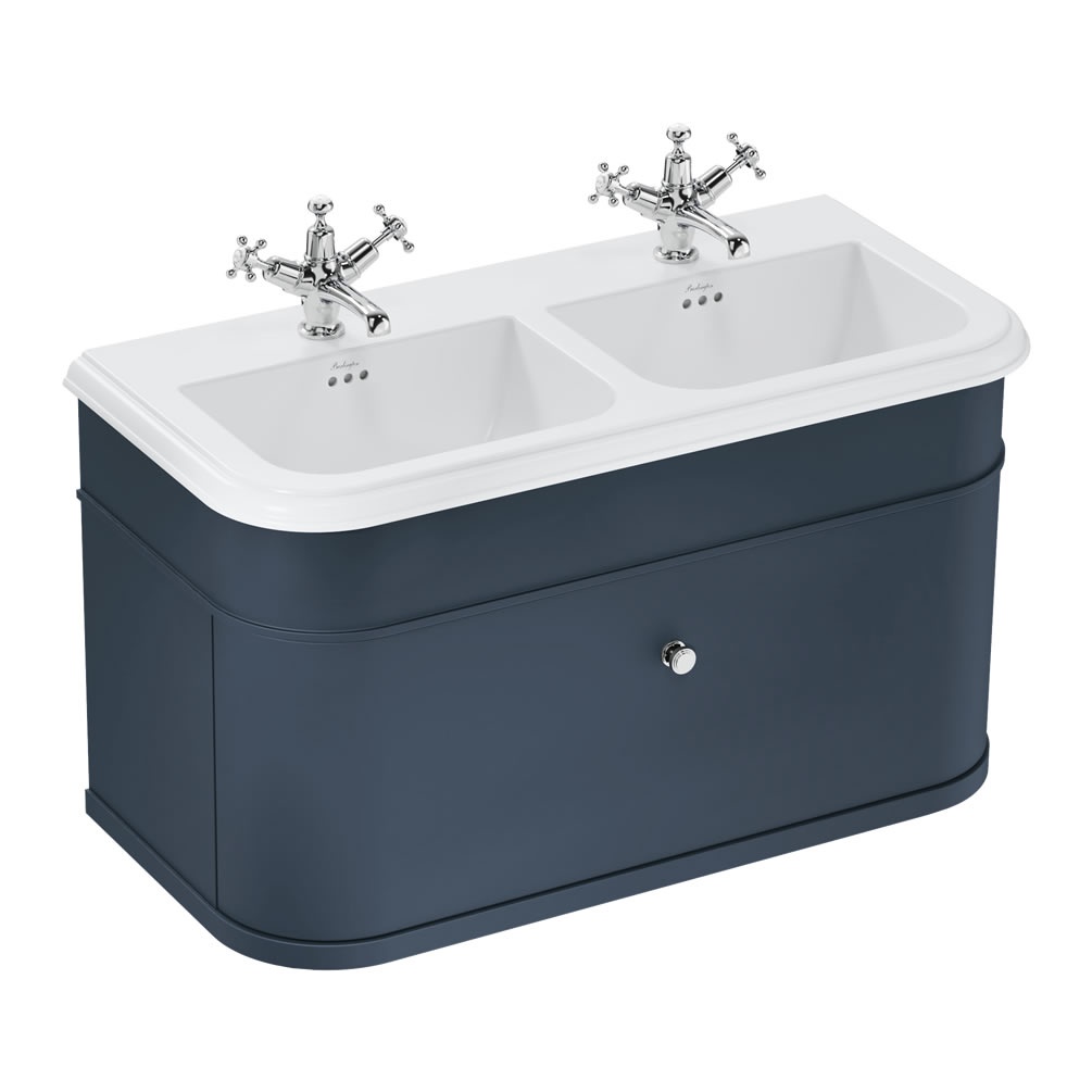 Burlington Chalfont 1000mm Double Basin & Blue Wall Hung Unit - 3 Tap Holes
