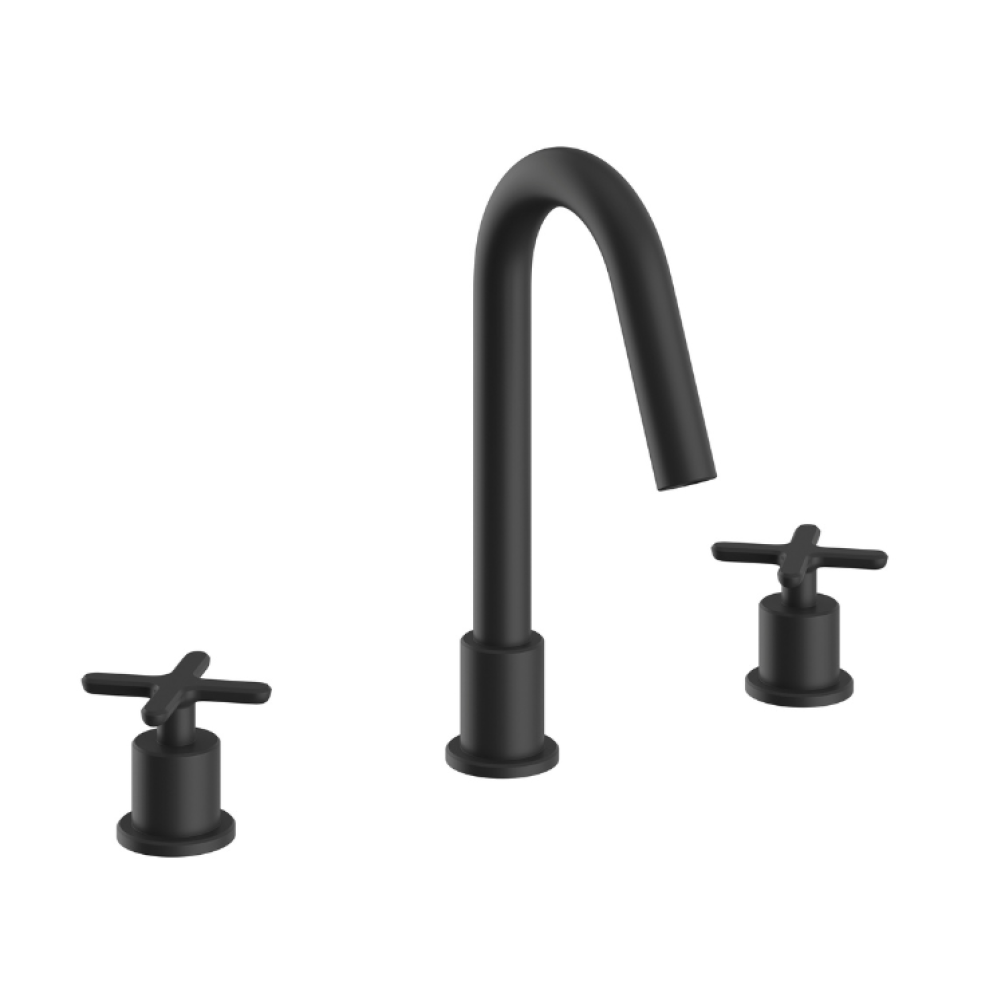 Heritage Salcombe Matt Black 3 Tap Hole Basin Mixer