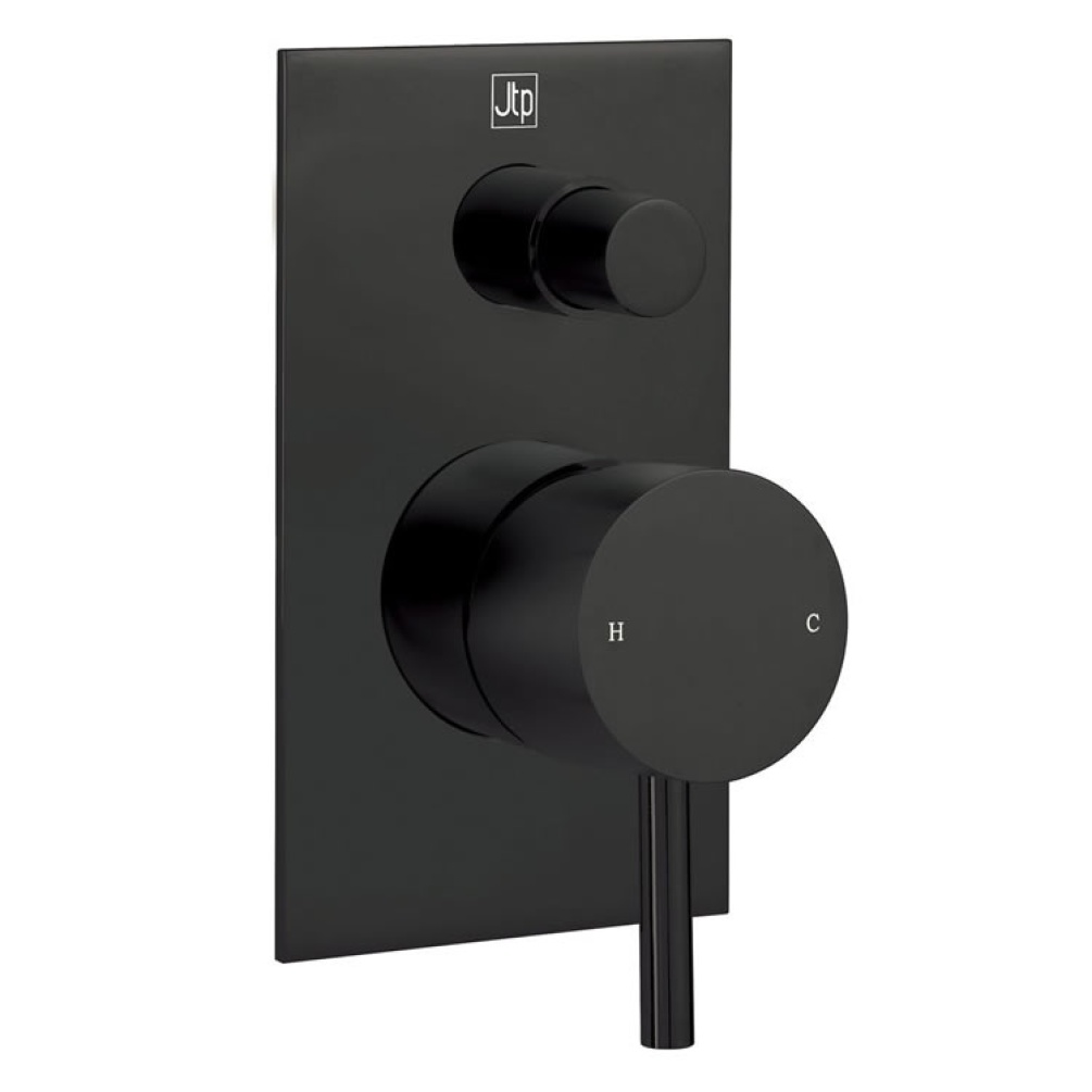 Product Cut out image of the JTP Vos Matt Black Single Lever Manual Shower Valve with Diverter