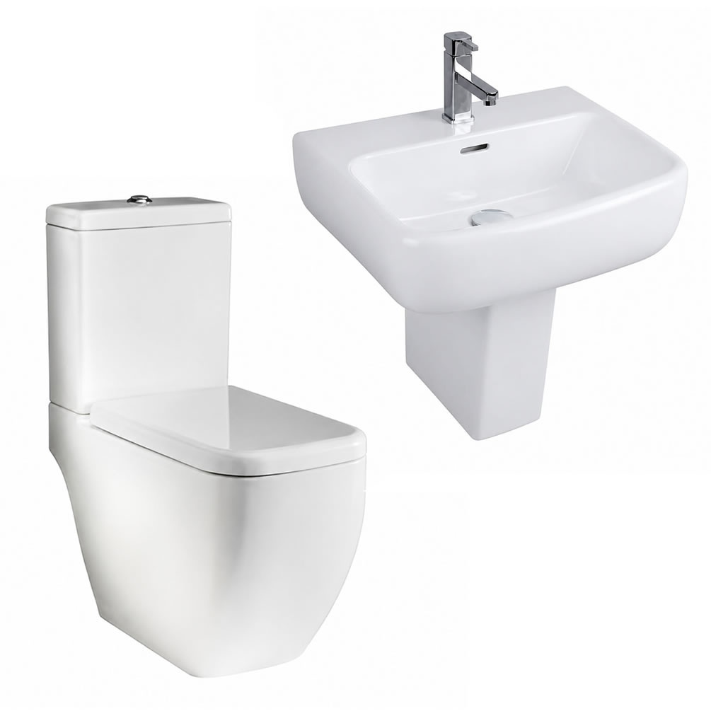 Cutout image of RAK Metropolitan Deluxe Toilet & Basin With Semi Pedestal