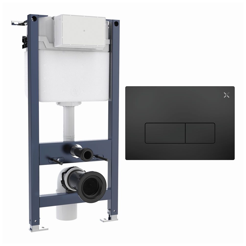 Cutout image of Crosswater 980mm Wall-Hung Cistern Frame & MPRO Matt Black Dual Flush Plate