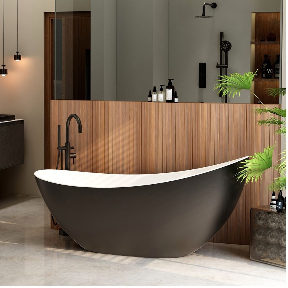 Imex Arco 1600mm Black Freestanding Slipper Bath Lifestyle 1