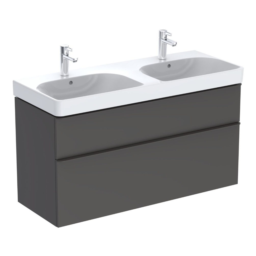 Product Cut out image of the Geberit Smyle Square 1200mm Lava Double Vanity Unit & Washbasin