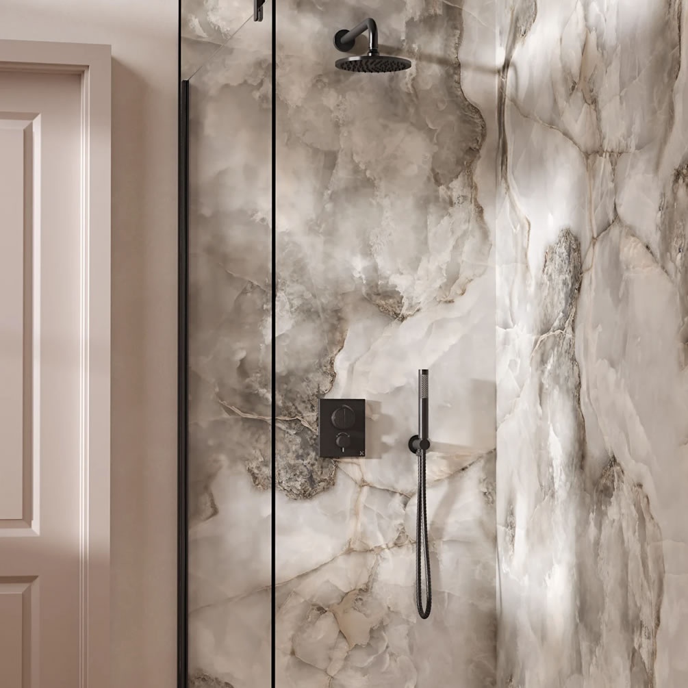 Lifestyle image of Crosswater Crossbox Push Slate Dual Outlet Rainfall Shower Set