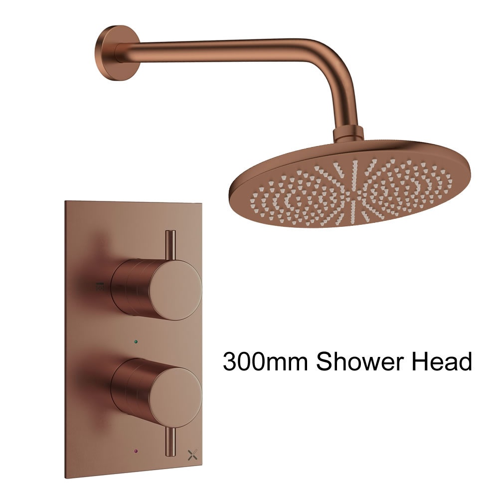 Cutout image of Crosswater Design Brushed Bronze Single Outlet Rainfall Shower Set 300mm head