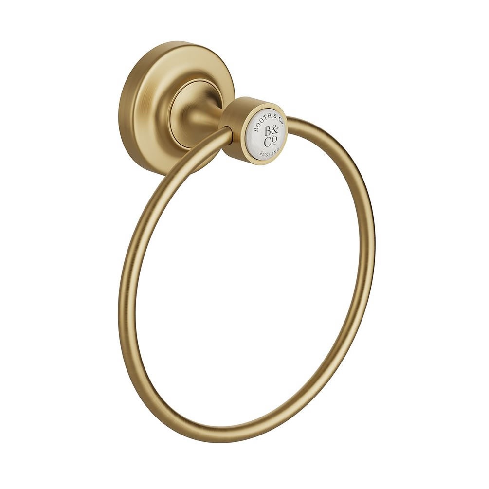 Booth & Co. Axbridge Brushed Brass/White Towel Ring