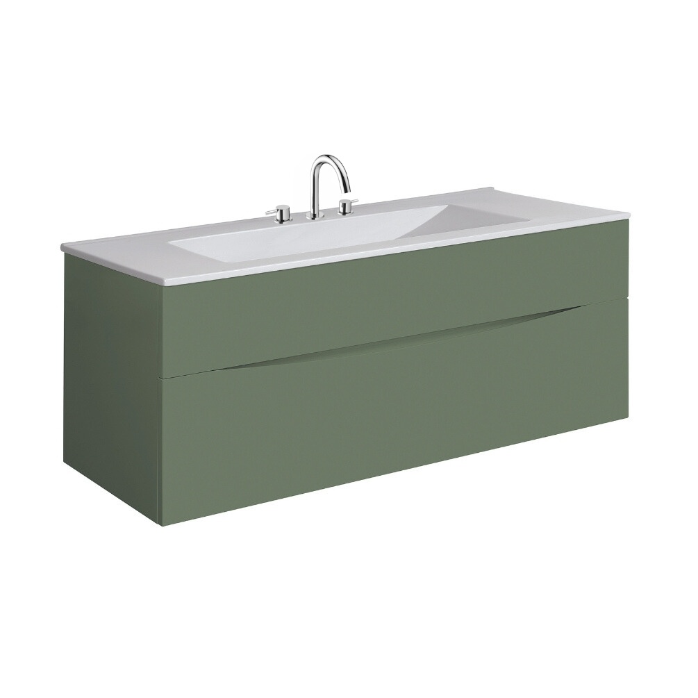 Product Cut out image of the Crosswater Glide II Sage Green 1000mm Double Drawer Unit with Ceramic 3 Tap Hole Basin