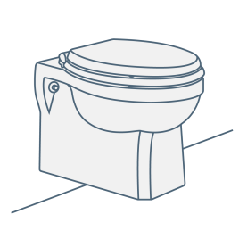 iconography image of a traditional wall hung toilet/wall mounted toilet. The Toilet has a traditional period style bowl and seat