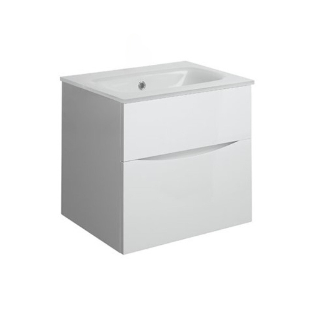 Product Cut out image of the Crosswater Glide II White Gloss 500mm Double Drawer Unit with Ice White Glass 0 Tap Hole Basin
