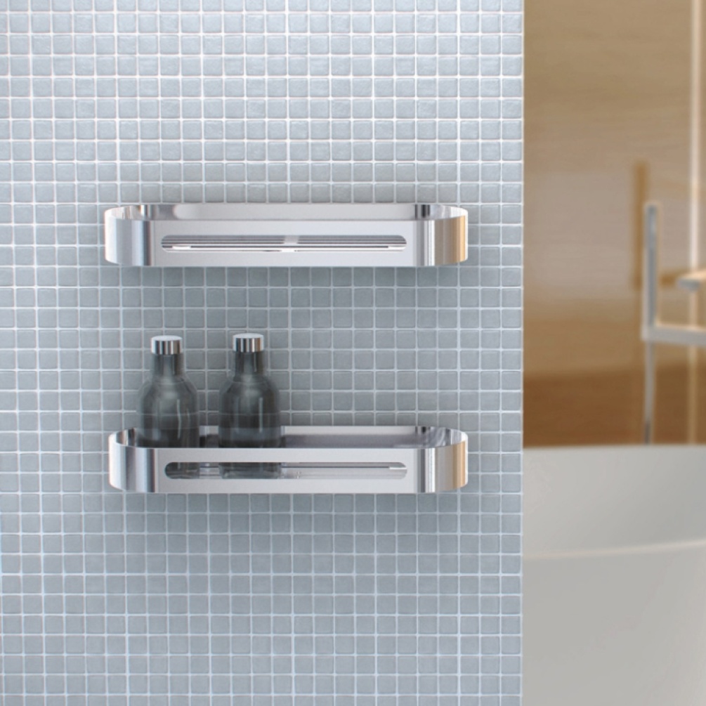 Product Lifestyle image of two Origins Living S5 Polished Stainless Steel Fahrenheit Baskets