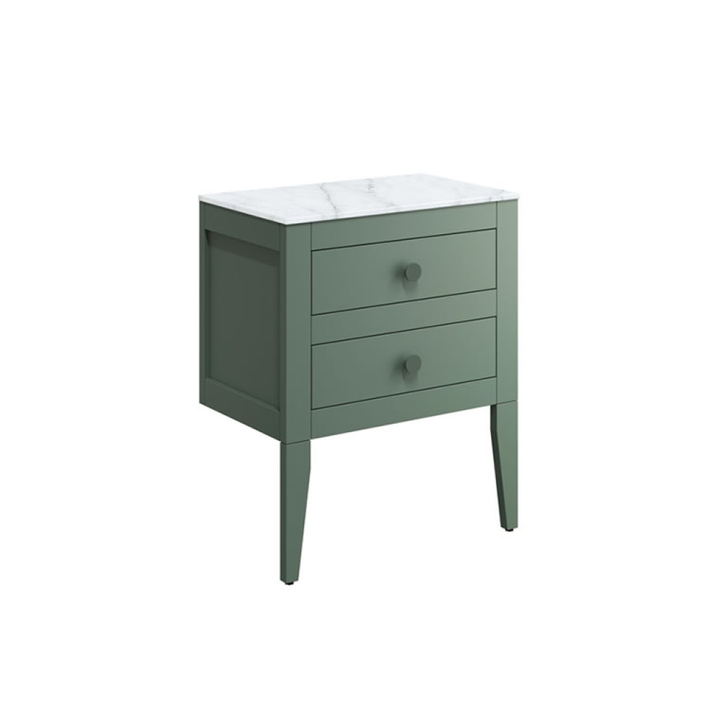 Cutout image of Crosswater Canvass Sage Green Floor-Standing Vanity Unit with Marble Worktop 600mm