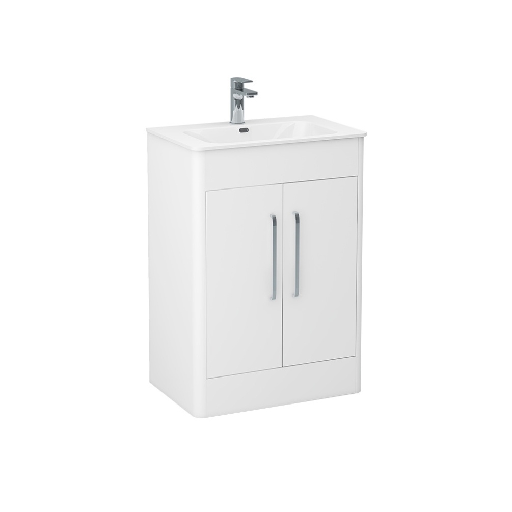 Imex Suburb White Gloss 2 Door 600mm x 395mm Freestanding Bathroom Vanity Unit With Basin Cut Out