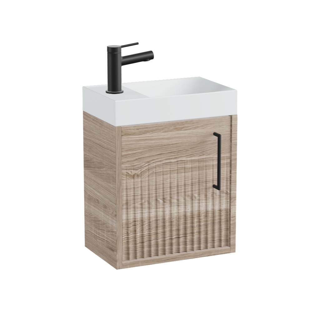 Vado Safari Fluted 400mm Natural Oak Wall Hung Cloakroom Vanity Unit & Mineral Basin