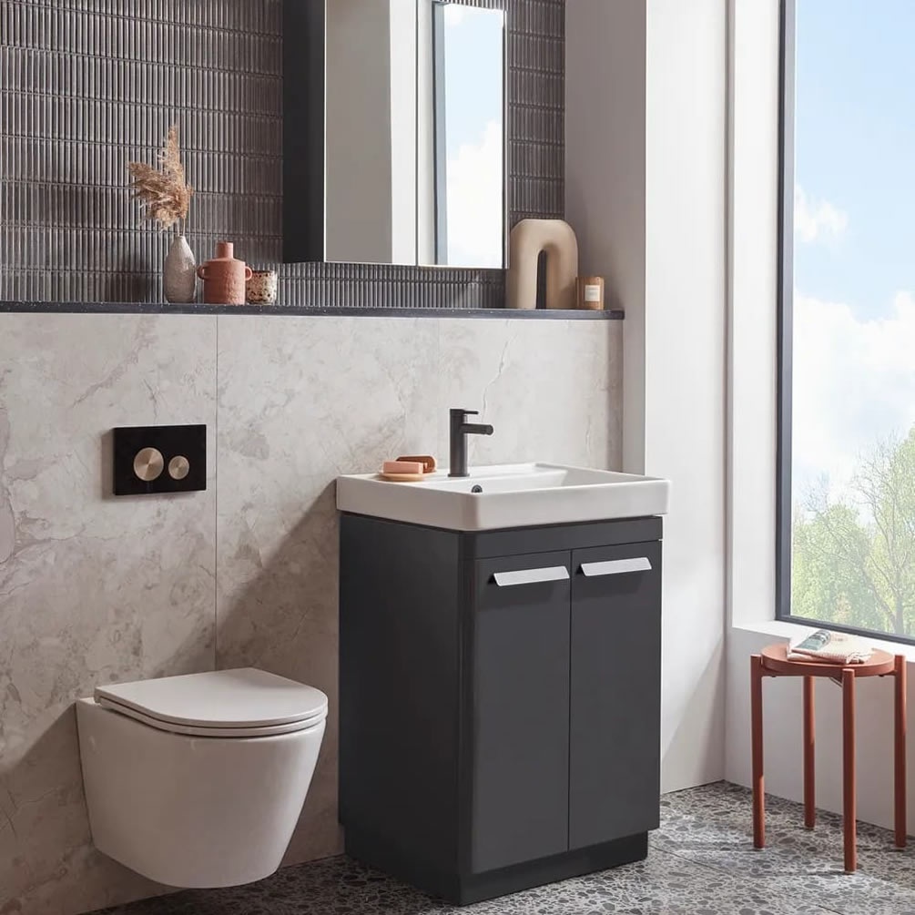 Tavistock Compass 600mm Matt Storm Grey Freestanding Unit & Basin - Lifestyle Image