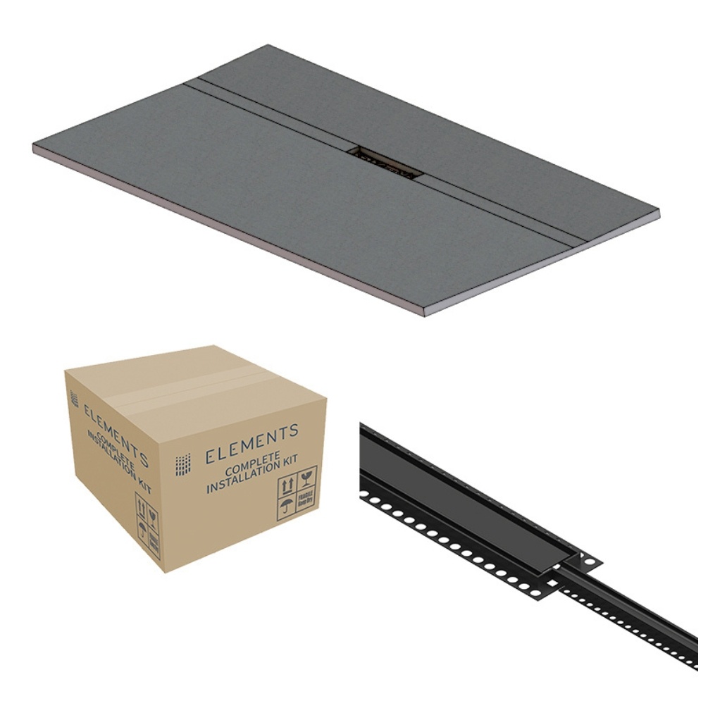 Cut out product image of the Abacus Elements Linear Uno 1800mm x 900mm Matt Black Offset Drain Wetroom Former Kit