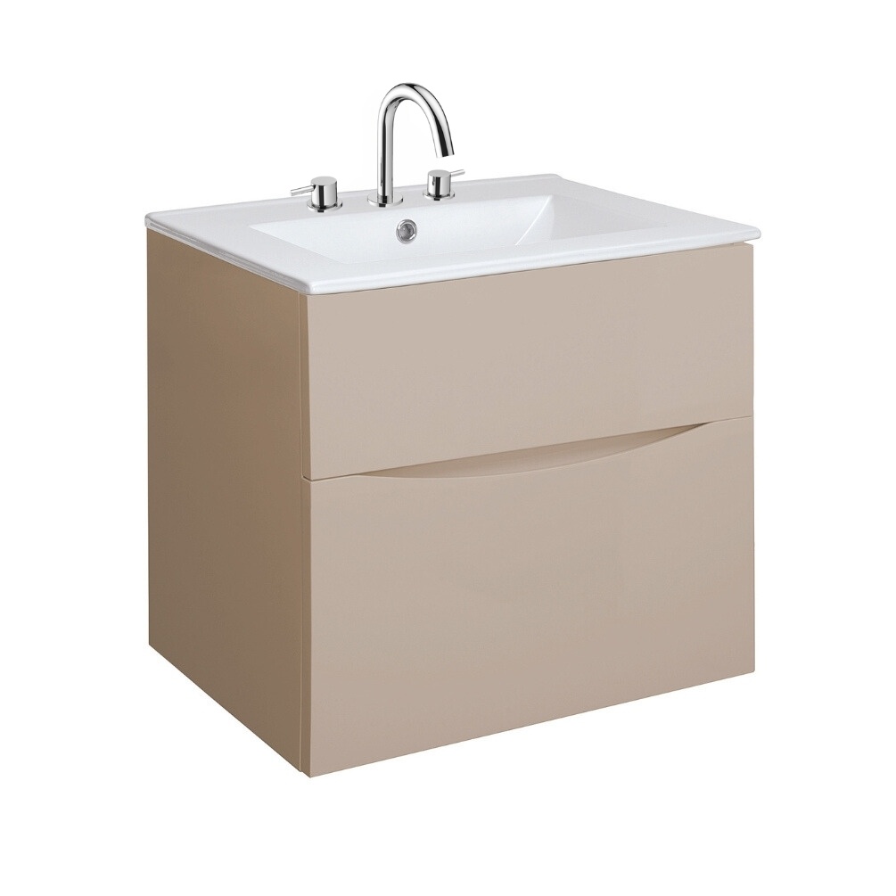 Product Cut out image of the Crosswater Glide II Warm Stone 600mm Double Drawer Unit with Ceramic 3 Tap Hole Basin
