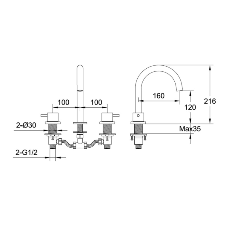 JTP Vos Brushed Brass 3 Tap Hole Basin Mixer DH23193BBR Sanctuary