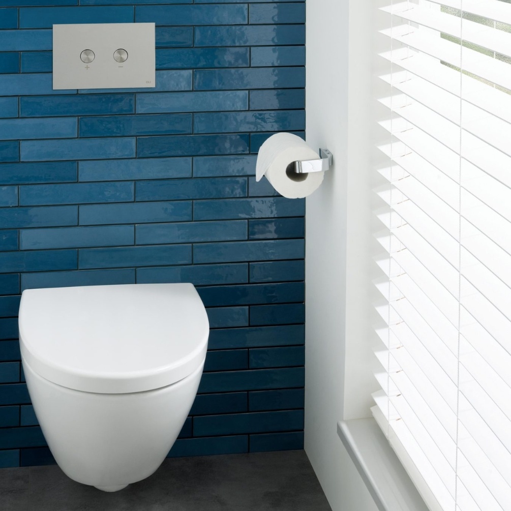 Product Lifestyle image of the JTP Hix Chrome Toilet Roll Holder
