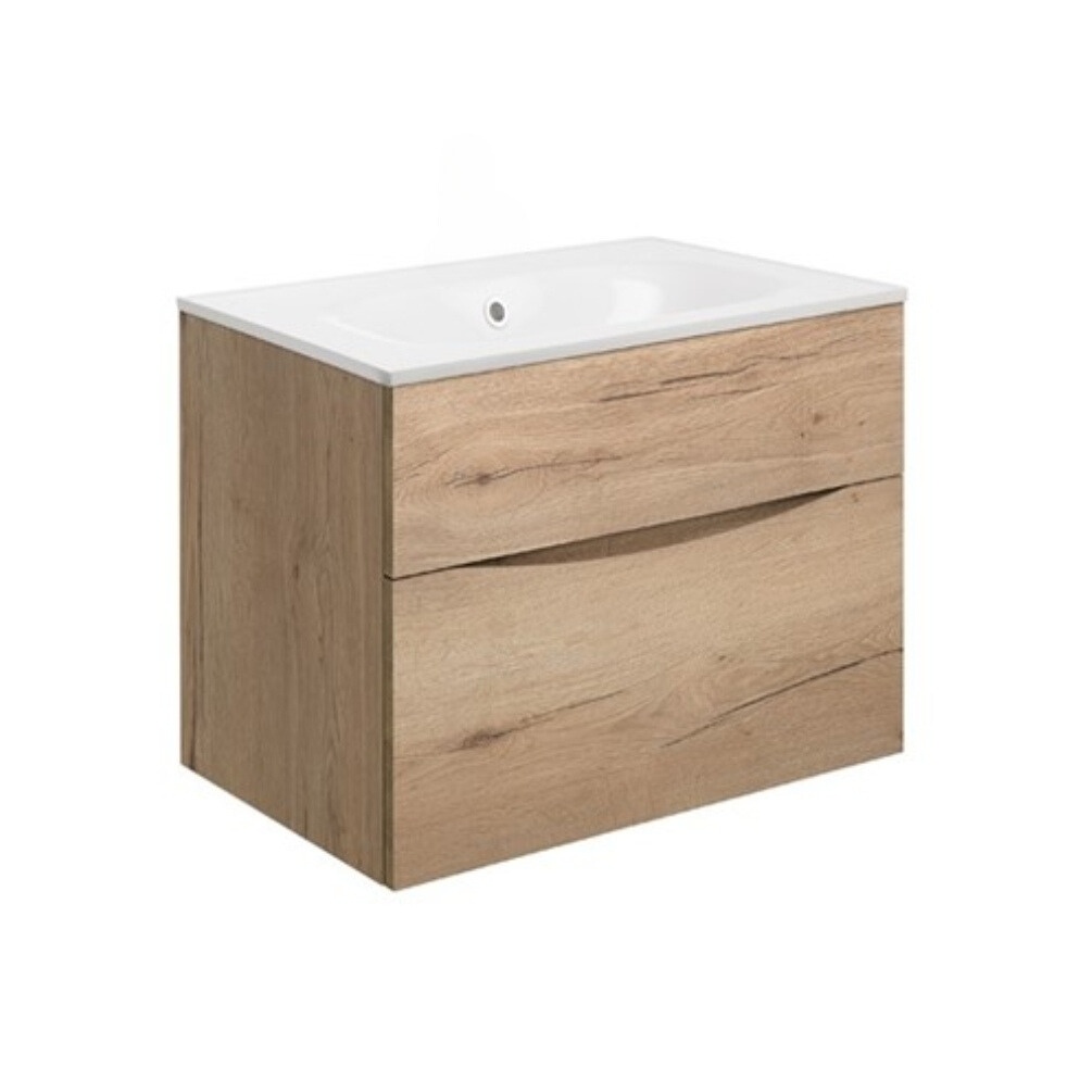 Product Cut out image of the Crosswater Glide II Windsor Oak 700mm Double Drawer Unit with Cast Mineral Marble 0 Tap Hole Basin