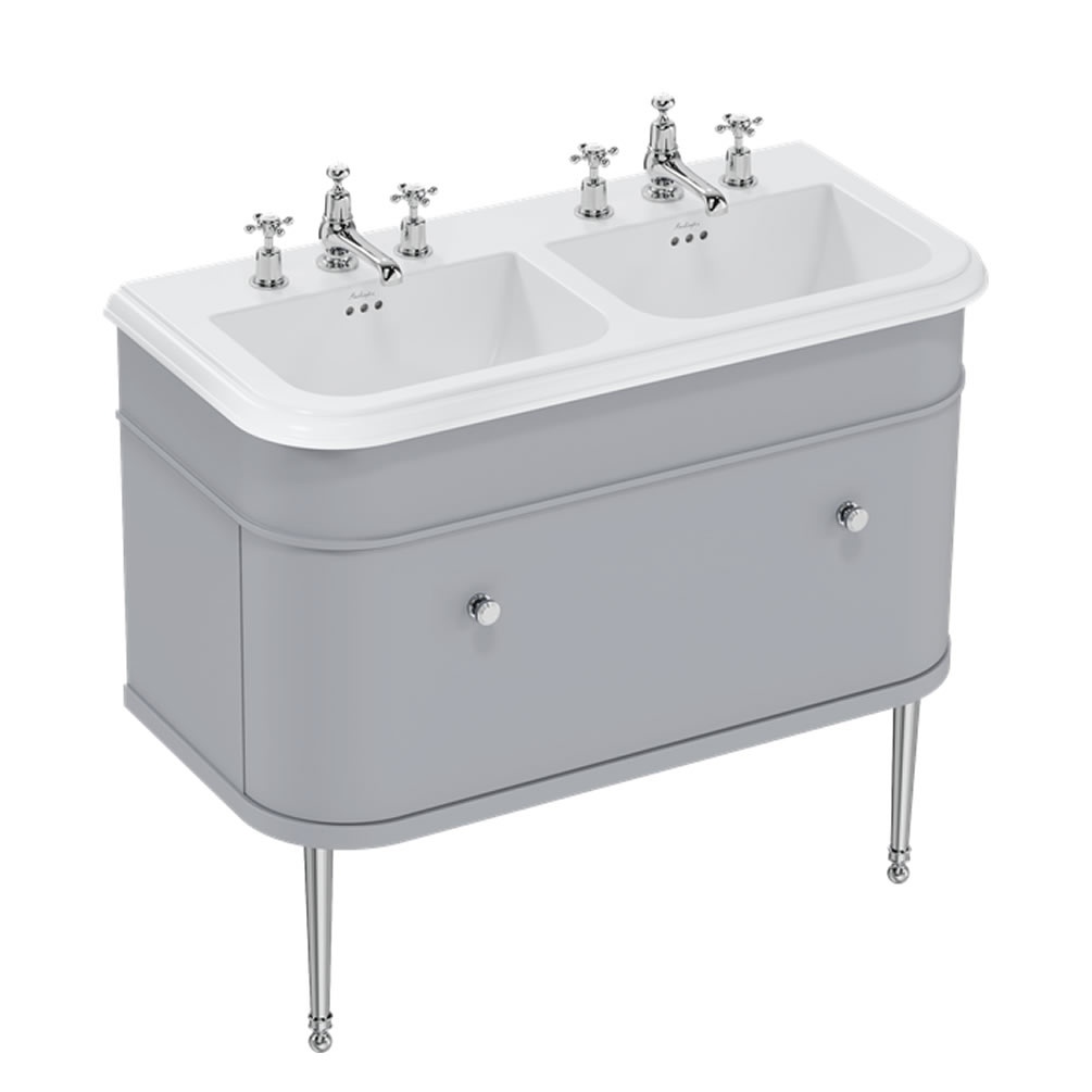 Burlington Chalfont 1000mm Ceramic Double Basin With Grey Unit & Chrome Legs