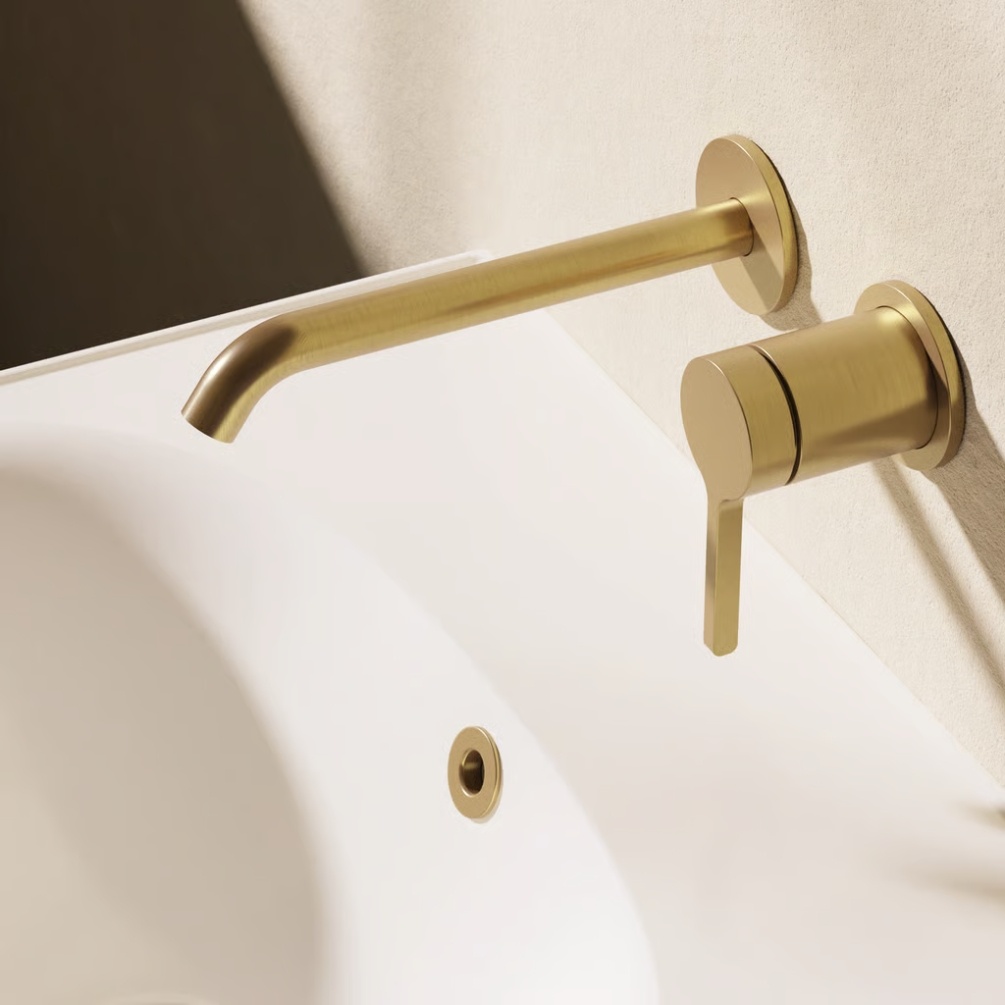 Crosswater Mada Brushed Brass Wall Mounted Basin Mixer Tap Lifestyle