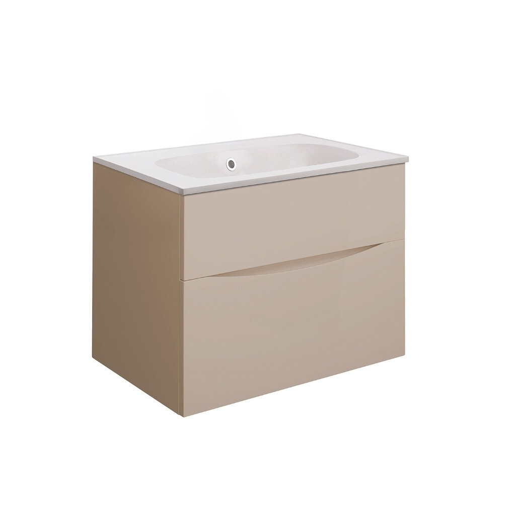 Product Cut out image of the Crosswater Glide II Warm Stone 700mm Double Drawer Unit with Matt White 0 Tap Hole Basin