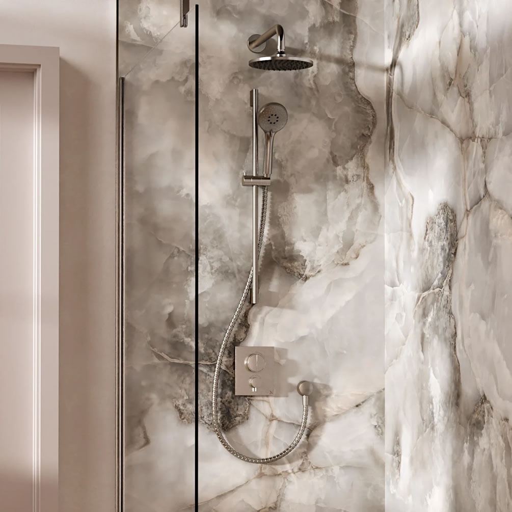 Lifestyle image of Crosswater Crossbox Push Brushed Nickel Dual Outlet Slide Rail Shower Set