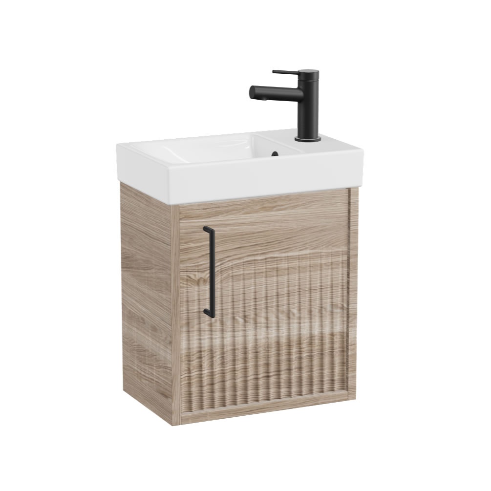 Vado Safari Fluted 400mm Natural Oak Wall Hung Cloakroom Vanity Unit & Ceramic Basin