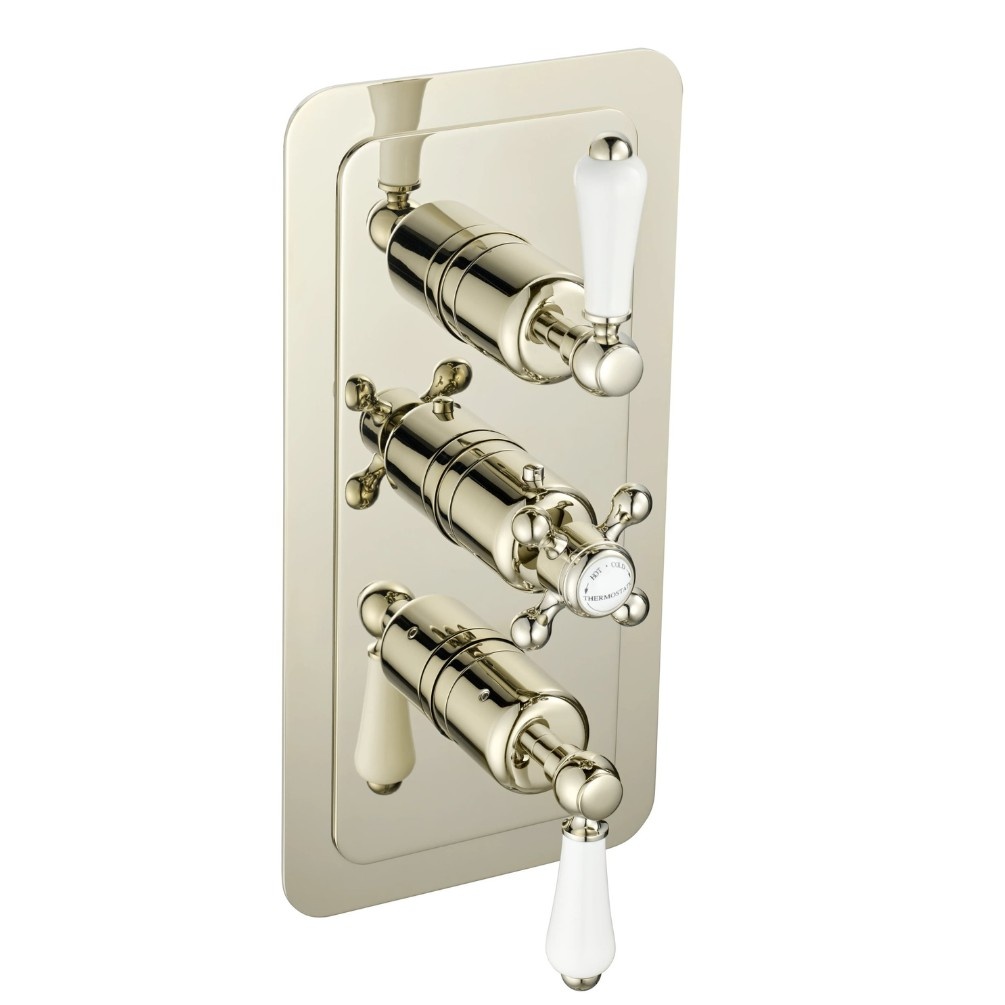 JTP Grosvenor Lever Nickel 2 Outlet 3 Handle Concealed Shower Valve Cut Out