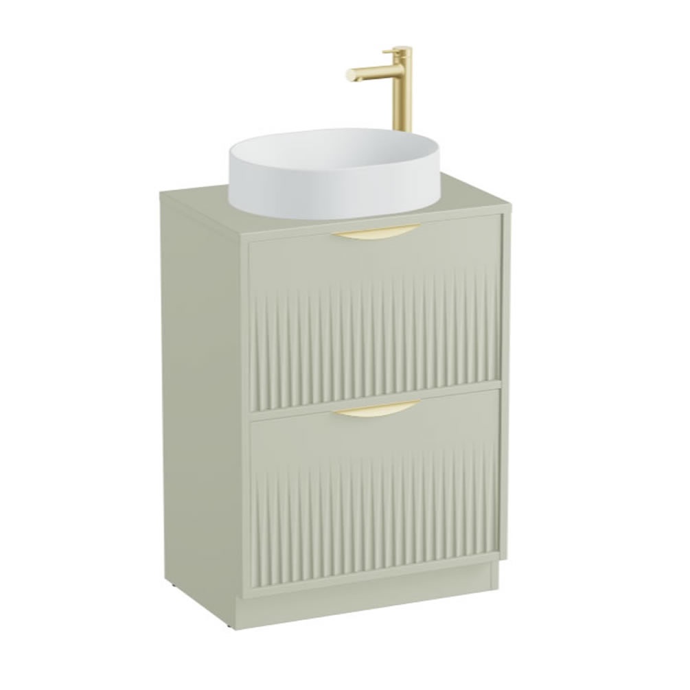 Vado Safari Fluted 600mm Sage Green Floorstanding Vanity Unit & Worktop