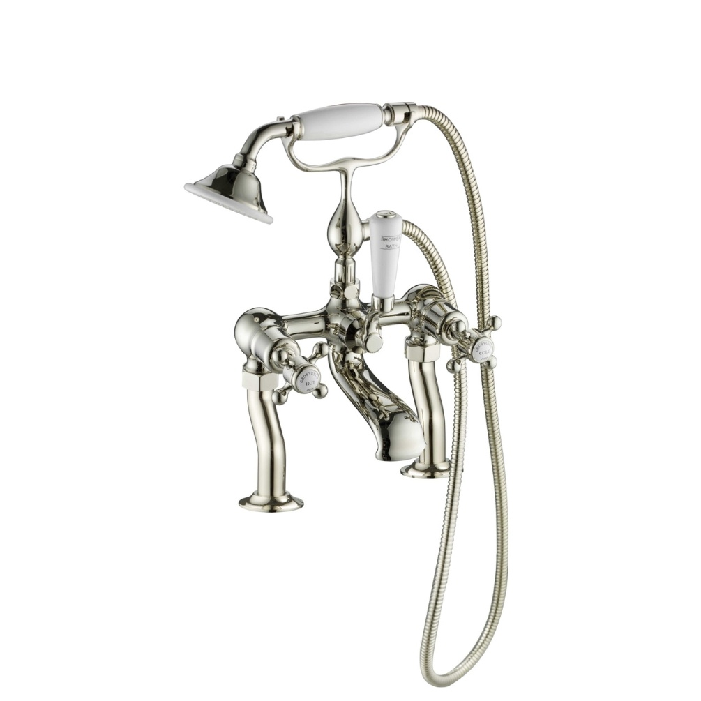 JTP Grosvenor Cross Nickel Deck Mounted Bath Shower Mixer Kit Cut Out