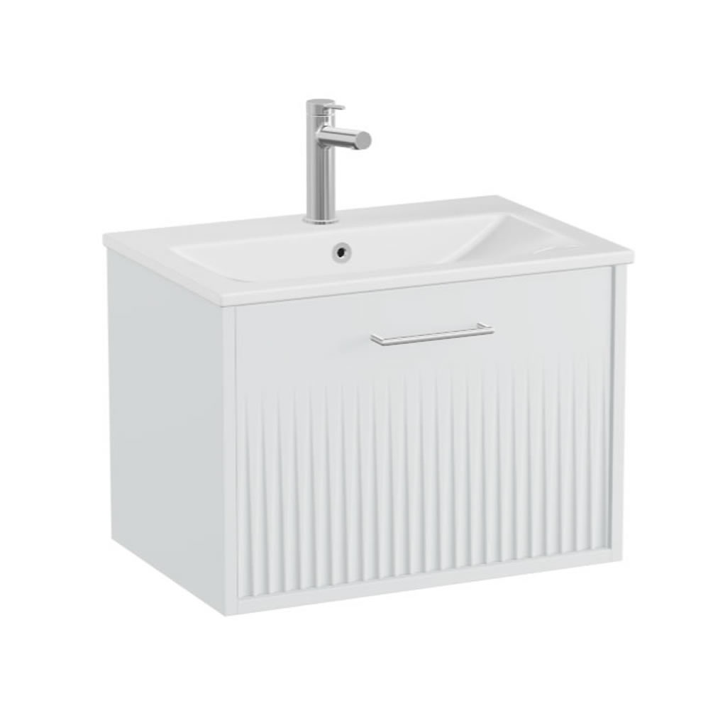 Vado Safari Fluted 600mm Arctic White Wall Hung Vanity Unit & Ceramic Basin