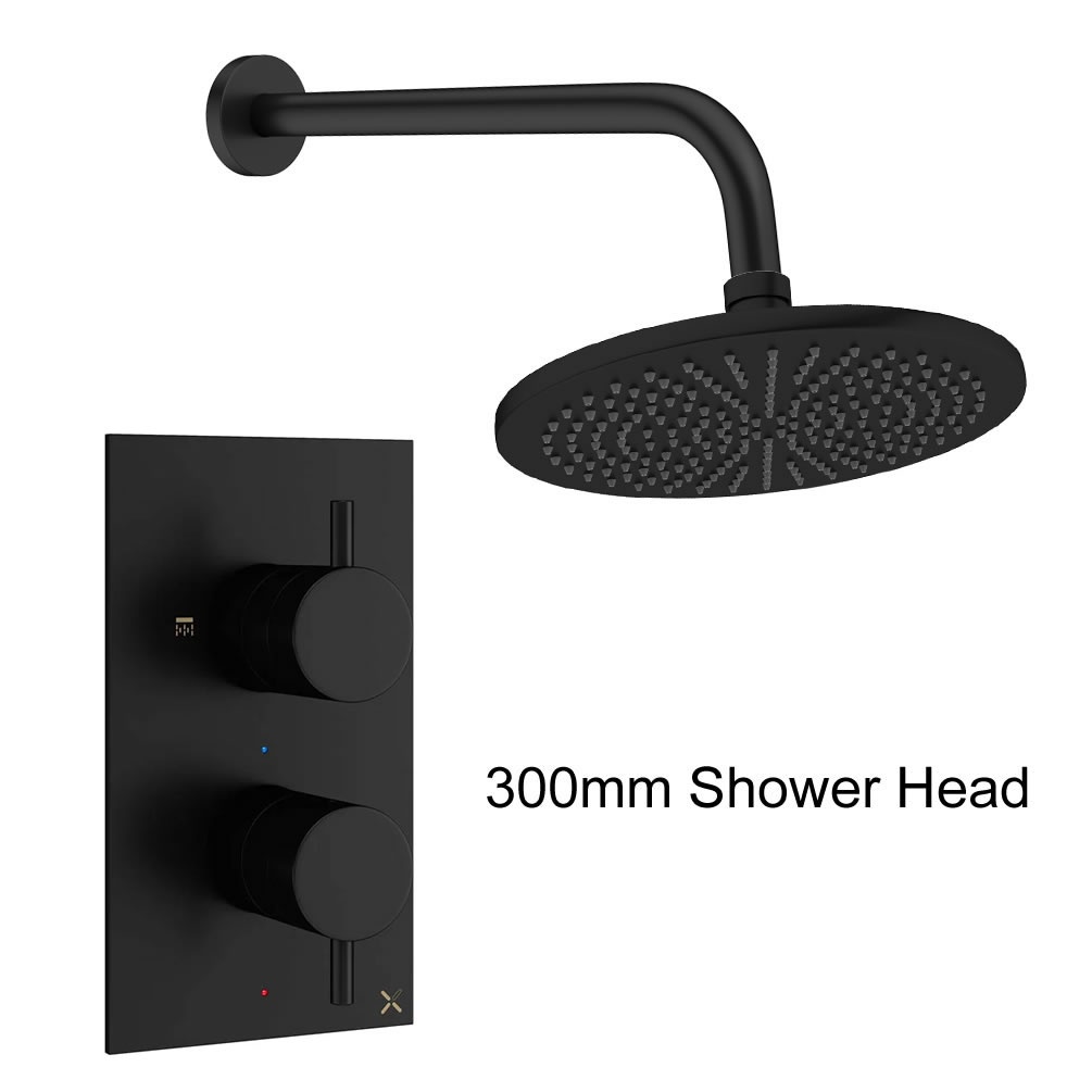 Cutout image of Crosswater Design Matt Black Single Outlet Rainfall Shower Set 300mm head