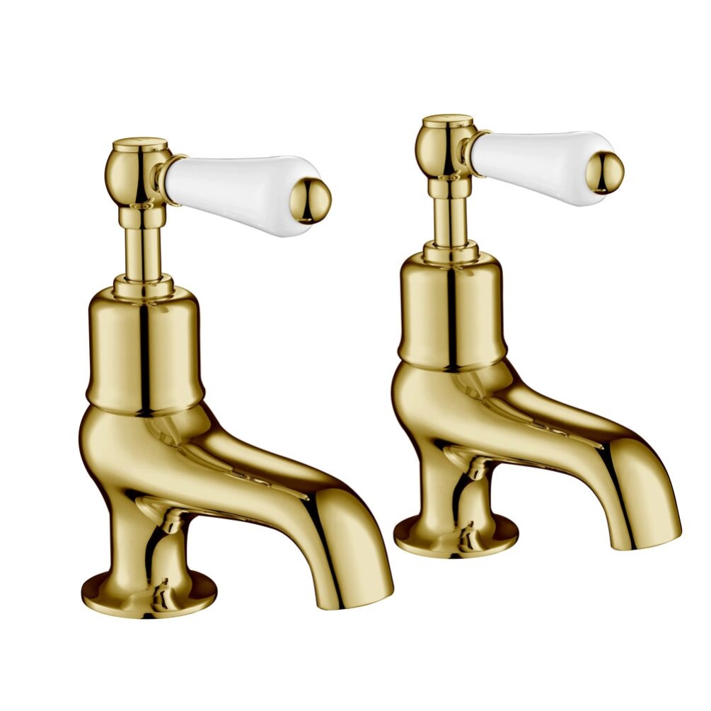 JTP Grosvenor Lever Polished Gold Bath Pillar Taps Cut Out