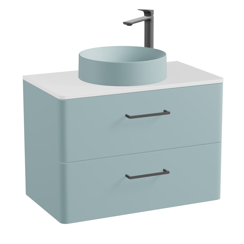 Vado Cameo 800mm Arctic White Wall Hung 2 Drawer Vanity Unit, Gloss Worktop & Cove Blue Basin