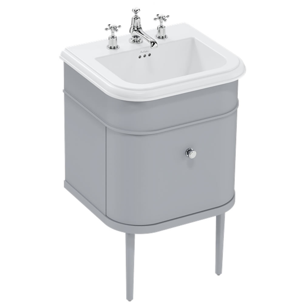 Burlington Chalfont 550mm Wall Hung Vanity Unit, Ceramic Basin & Grey Legs - 3 Tap Holes