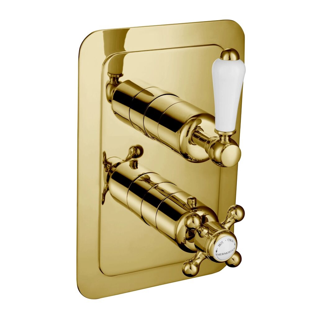 JTP Grosvenor Lever Polished Gold 2 Outlet 2 Handle Concealed Shower Valve Cut Out