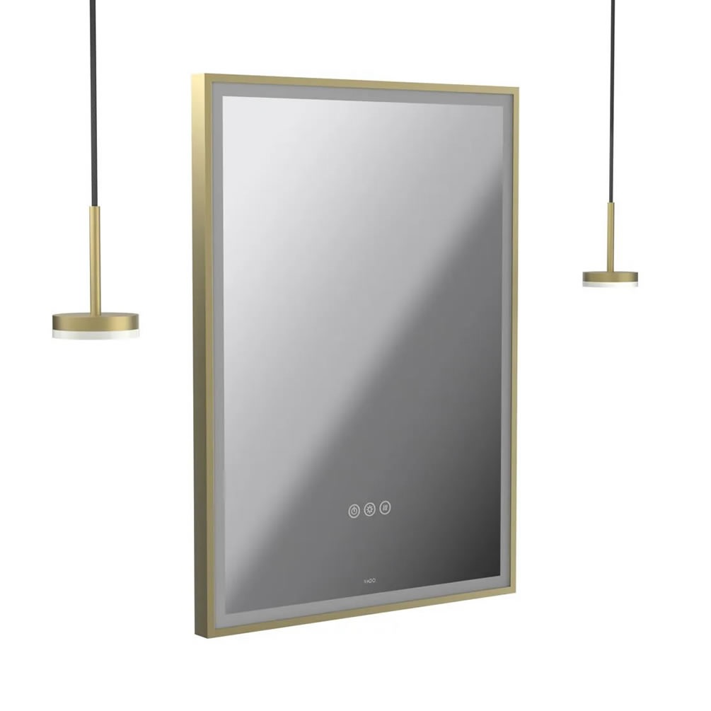 Vado Safari Satin Brass 500mm Illuminated Mirror With 2 Pendant Disc Lights